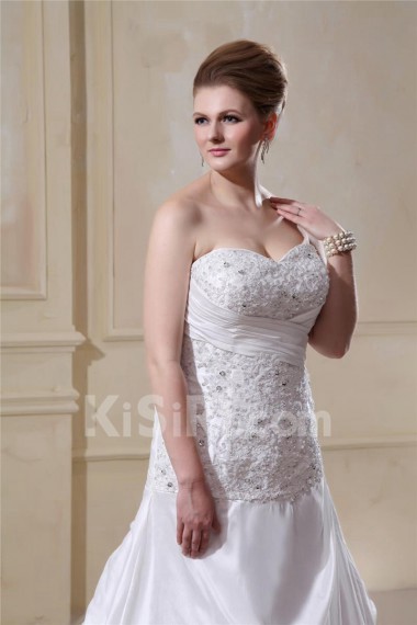 Sweetheart Satin Organza Ruffle Beading Plus Size Dress