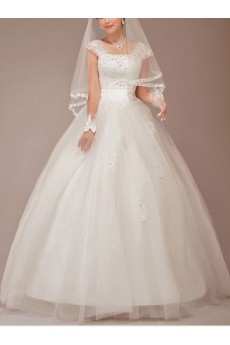 Satin and Tulle Straps Floor Length Ball Gown with Sequins