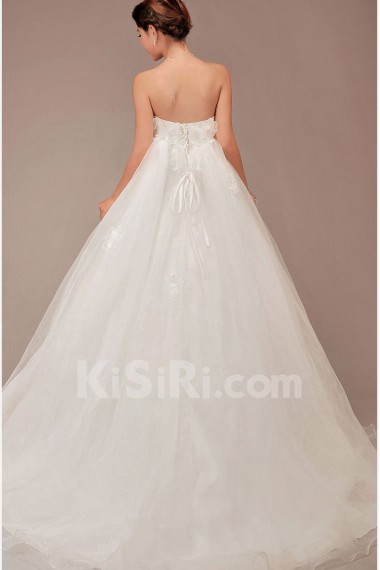 Organza Strapless Floor Length Ball Gown with Flowers