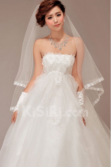 Organza Strapless Floor Length Ball Gown with Flowers