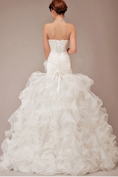 Organza Strapless Floor Length Ball Gown with Flower
