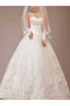Satin and Tulle Sweetheart Floor Length Ball Gown with Crystals