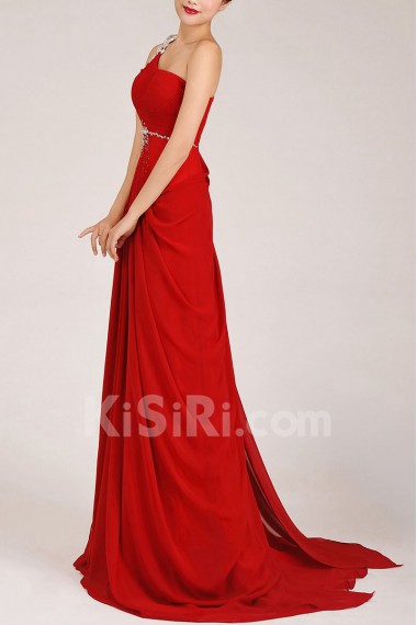 Chiffon  Sweep Train Column Dress with Crystals