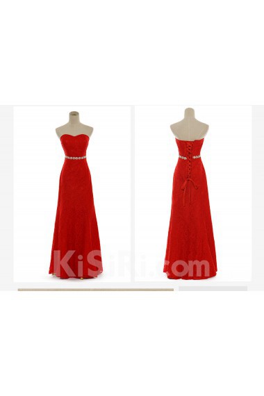 Satin and Lace Sweetheart Floor Length Sheath Dress with Crystals