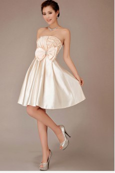 Satin Strapless Knee-Length Ball Gown with Bow