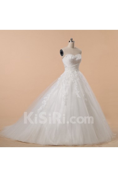 Net and Satin Strapless Ball Gown with Beading