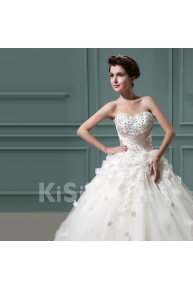 Net and Satin Strapless Ball Gown with Crystal