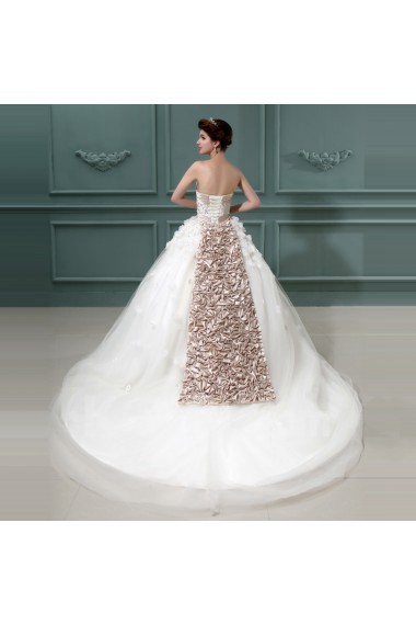 Net and Satin Strapless Ball Gown with Crystal
