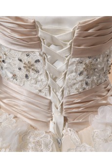 Net and Satin Strapless Ball Gown with Crystal