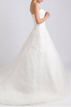 Net and Satin Strapless Ball Gown with Crystal