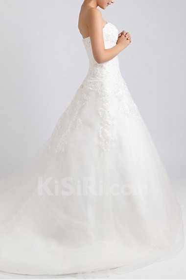 Net and Satin Strapless Ball Gown with Crystal