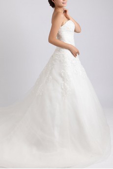 Net and Satin Strapless Ball Gown with Crystal