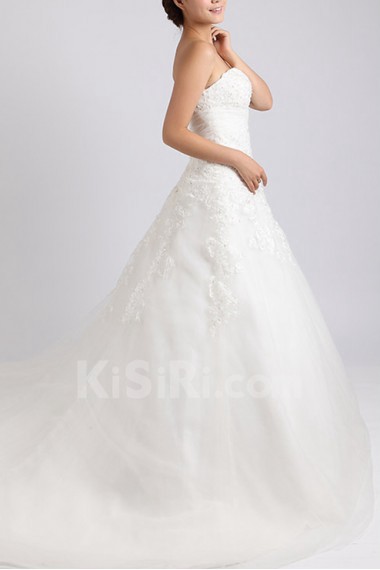 Net and Satin Strapless Ball Gown with Crystal