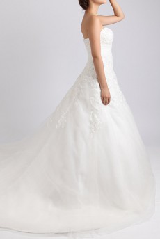 Net and Satin Strapless Ball Gown with Crystal