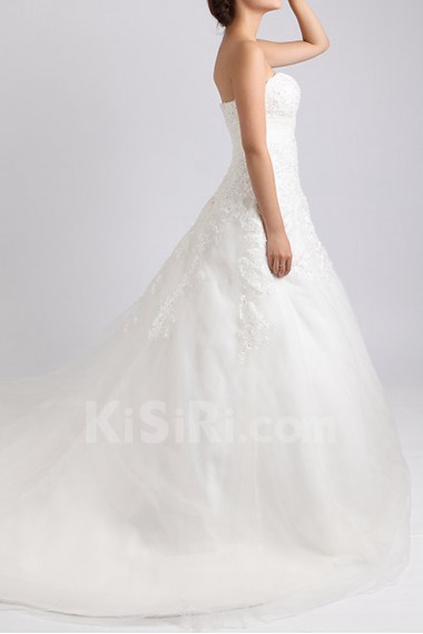 Net and Satin Strapless Ball Gown with Crystal