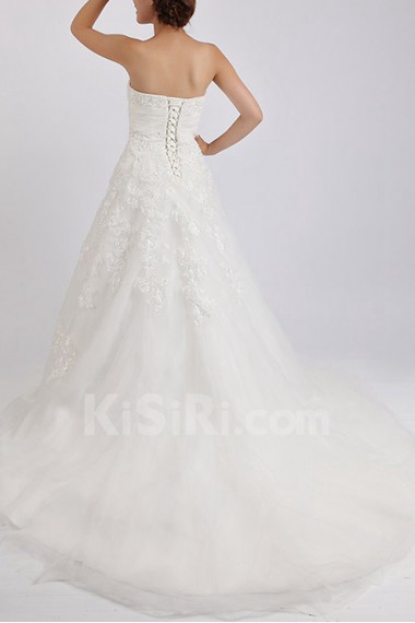 Net and Satin Strapless Ball Gown with Crystal