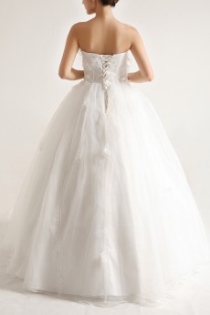 Organza Strapless Floor Length Ball Gown with Pearls