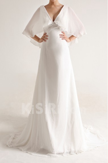 Chiffon V-neck A-line Gown with Pearls