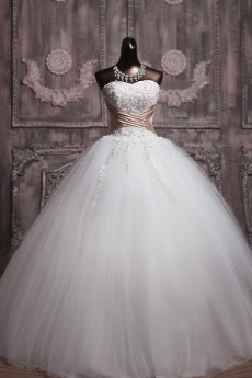 Satin Strapless Floor Length Ball Gown with Sequins