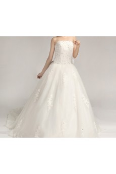 Lace Strapless Cathedral Train Ball Gown with Crystal
