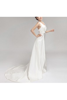 Satin Halter Empire Gown with Crystal