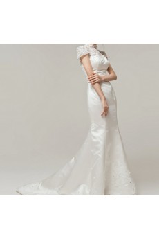 Satin High Collar Neckline Mermaid Gown with Sequins