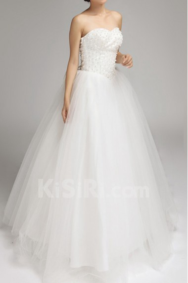 Organza Sweetheart Floor Length Ball Gown with Pearls