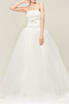 Satin Strapless Floor Length Ball Gown with Sequins