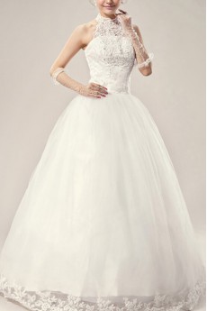 Satin Halter Floor Length Ball Gown with Embroidered