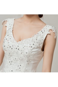 Satin V-neck Floor Length Ball Gown with Sequins