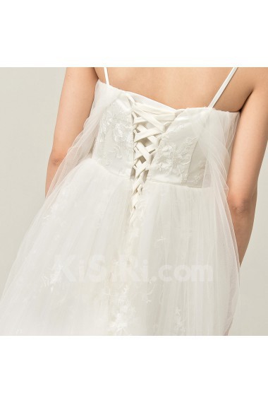 Organza Straps Neckline Floor Length Ball Gown with Handmade Flowers
