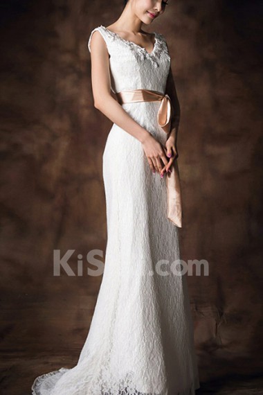 Satin V-neck A-line Gown with Sequins