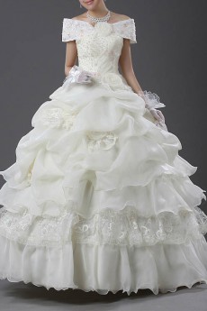 Tulle Off-the-Shoulder Floor Length Ball Gown with Pearls