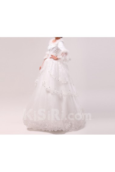 Lace Off-the-Shoulder Floor Length Ball Gown with Sequins