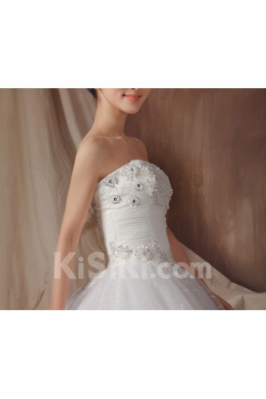 Organza Strapless Floor Length Ball Gown with Pearls