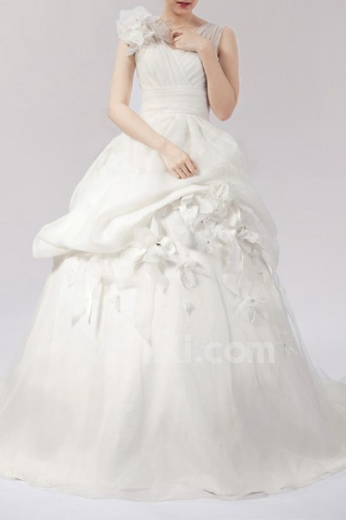 Organza Straps Neckline Ball Gown Dress with Handmade Flowers