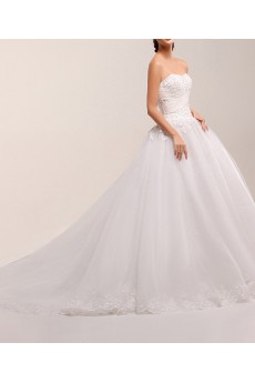 Net Strapless Ball Gown Dress with Pearls