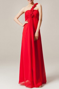 Chiffon One Shoulder Floor Length Empire Dress with Handmade Flowers