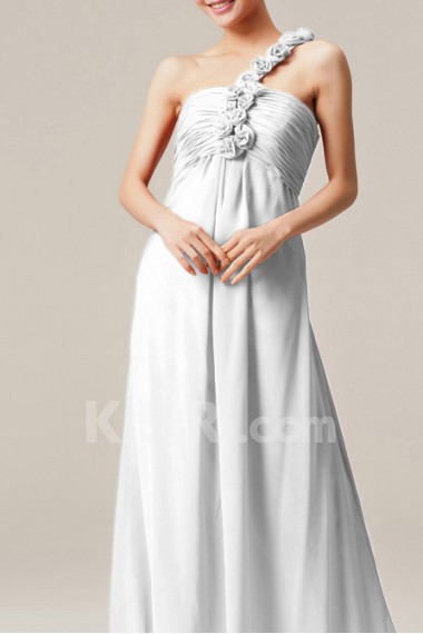 Chiffon One Shoulder Floor Length Empire Dress with Handmade Flowers