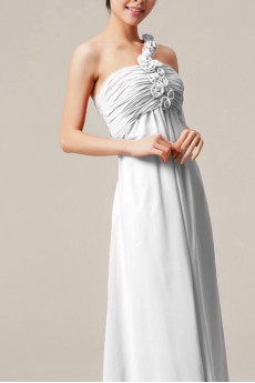 Chiffon One Shoulder Floor Length Empire Dress with Handmade Flowers