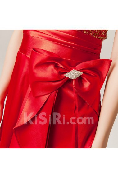 Satin One Shoulder Floor Length A-line Dress with Sequins