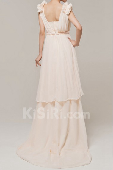 Chiffon Straps Neckline A-line Dress with Handmade Flowers
