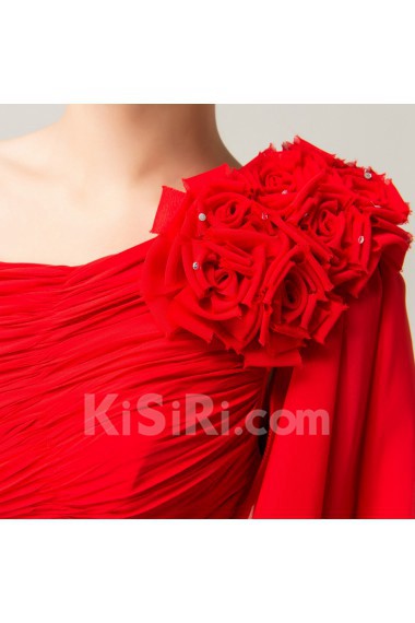 Chiffon One Shoulder Floor Length Empire Dress with Handmade Flowers