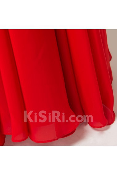 Chiffon One Shoulder Floor Length Empire Dress with Handmade Flowers