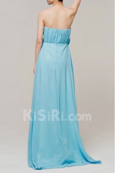 Chiffon Strapless Floor Length Empire Dress with Handmade Flowers