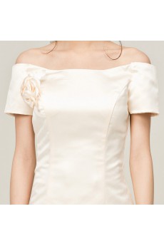 Satin Off-the-Shoulder Short A-line Dress with Handmade Flowers