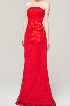 Lace Strapless Floor Length Sheath Dress with Handmade Flowers