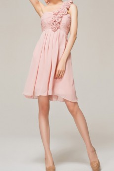 Chiffon One Shoulder Short Dress with Handmade Flowers