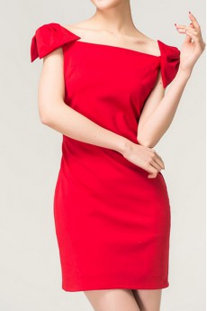 Satin Square Neckline Short Dress with Bow