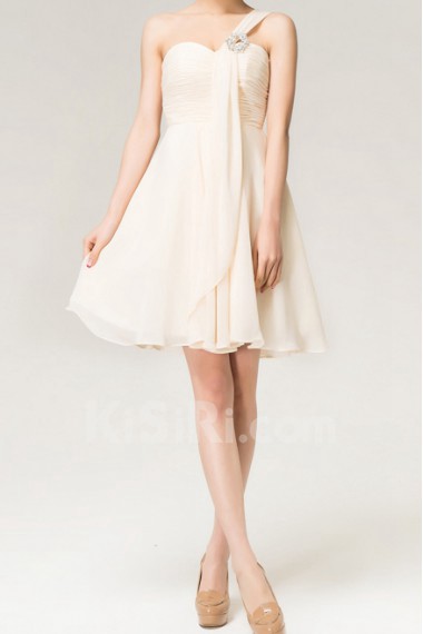 Chiffon One Shoulder Short Dress with Crystal